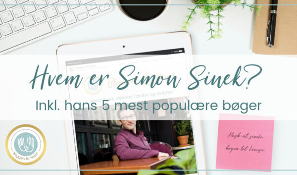 blogger skrivebord med en ipad, notesbog, kaffe, pen, simon sinek og en postit