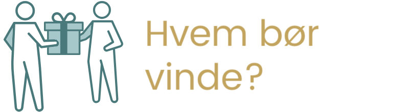 Person giver vinderen af konkurrencen sin præmie. Ved siden af står teksten: Hvem bør vinde?